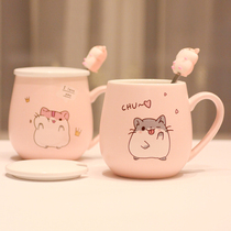 Cup creative personality trend ceramic cup mug with lid spoon cute super cute girl household coffee drinking cup