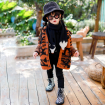 Small honey childrens clothing winter thick camel knit girl Cardigan mothers clothing autumn and winter thick coat to keep warm