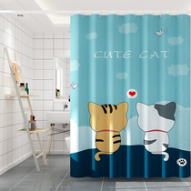 Bathroom waterproof cloth thickened mildew curtain toilet partition curtain hanging curtain telescopic pole shower curtain set without punching