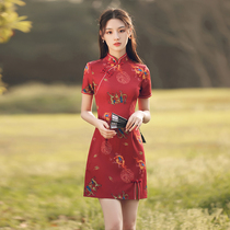 Cheongsam young red Chinese style summer girl daily retro short modified dress 2021 new