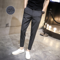  Summer mens casual pants 9-point pants Western pants small feet pants mens Korean version of the trend trousers black slim nine-point pants men