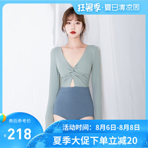 Swimsuit womens summer 2021 new Korean small fresh long-sleeved sunscreen thin belly cover fairy conservative seaside swimming suit