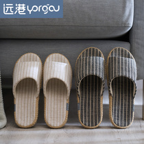 Hong Kong autumn and winter cotton linen slippers women Summer indoor couples non-slip fabric linen men home use four seasons Universal