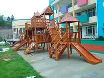 Kindergarten imported anti-corrosion wooden bridge children solid wood climbing frame sensory training outdoor combination slide toys