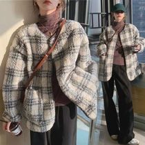 Pregnant women wear small lamb coat cotton jacket in winter and late winter pregnancy with cotton padded padded plaid padded jacket