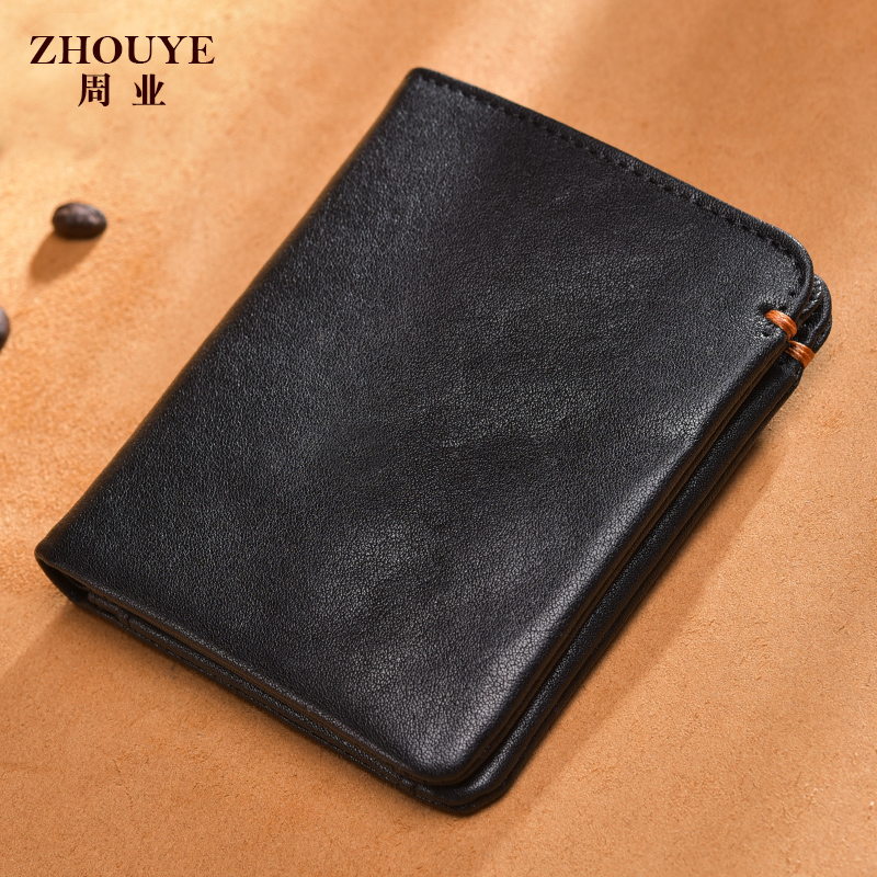 Zhou Ye Wallet Men's Short-style Genuine Leather Youth Head Cowhide Handmade Two-fold Ultra-thin Wallet Vertical Mini-wallet