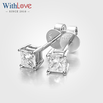 WithLove white 18K gold princess square diamond ear nail single drill neutral mens earthen real drill bill only customized
