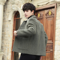 Woolen coat mens short autumn and winter cashmere slim double-sided woolen jacket British style wool Nizi coat