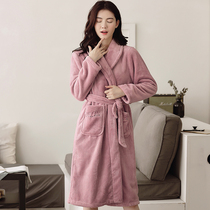 Nightgown ladies autumn and winter thickened coral fleece bathrobe womens winter long morning gown winter plus velvet large size bathrobe