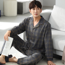 Pajamas men spring and autumn long sleeves cotton dad home wear spring and summer thin cotton plus size middle aged and elderly mens set