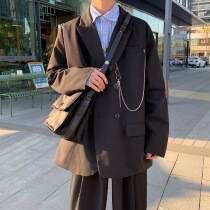 Ruffian handsome suit mens casual jacket Korean version of the trend handsome Hong Kong style ins small suit advanced design sense dk uniform