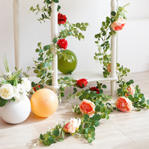 Mori ins simulation green plant layout birthday decoration dress rose peony flower eucalyptus Rattan
