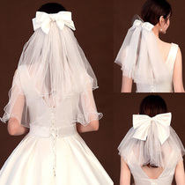 Marriage certificate registration veil bride wedding dress Korean style travel photo Mori series simple short photo Bow headwear