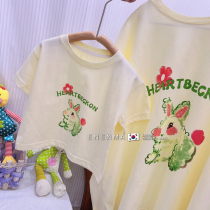 Korean Boy Clothing 2022 Summer New Cute Cartoon Printed T-shirt Foreign Piste Female Kiss with short sleeve blouses