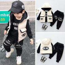 Boys winter clothes suit childrens plus velvet thickening boys baby sweater winter three-piece winter childrens clothes