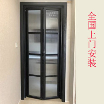 Shanghai titanium magnesium aluminum alloy small folding bathroom door Kitchen tempered glass no lower rail invisible door Indoor sliding door