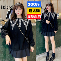 230 Jin special fat special size womens 260 fat MM fashion lapel collar sweater 300 casual age reduction baby collar top