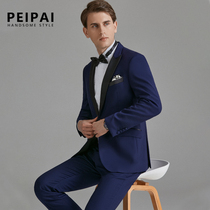 Pei Pai Blue Tarsto dress Groom suit suit Male wedding banquet host performance suit three-piece suit