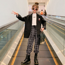 Girls Suit Jacket Spring and Autumn 2021 New style Childrens Autumn Black Suit Tide Casual Top Tide