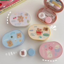 Cute Crit ~ ins Cartoon bear portable contact lens box Mini contact lens care companion box with mirror
