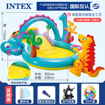 INTEX Crocodile water spray Childrens swimming pool with slide paddling pool Shade crawling pool Fishing fish with bucket