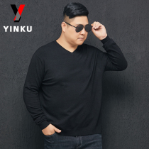Fatty plus size sweater mens V-collar solid color fat sweater mens autumn and winter chicken heart collar long sleeve base sweater
