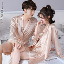 Spring and summer male and female long style bathrobes slim lovers sleep-clad ice silk sexy harnesses female pyjamas two sets of sleeping skirts
