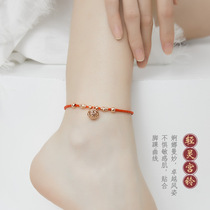 Palace Bell Bell anklet female sterling silver 2021 New Tide ins niche red rope anklet this year advanced sense foot rope