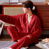 Warm winter ~ hug temperature pajamas female winter red wedding year festive plus velvet warm suit