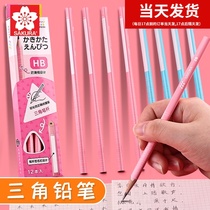 Japan sakura imported sakura triangle pencil for primary school students special first grade hb childrens kindergarten beginners triangle 2B triangle rod 2 ratio learning stationery triangle pencil