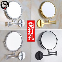 Punch-free cosmetic mirror bathroom wall hanging hotel Black Beauty Mirror telescopic folding double mirror toilet magnifying glass