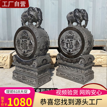 Stone Sculpture Door Mound Stone Drum Pair Doorway Elephant Stone Mound Home Green Stone Kirin Villa look at the door Stone Pendulum Pieces Hug