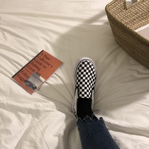 Xu Liu Mish Summer Ins Chessboard Black & White Lattice One Foot Pedal Sails Shoes 100 Hitch College Chic Male And Female Couple Cloth Shoes