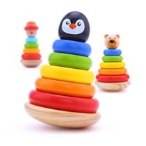 Childrens stacked music rainbow tower wooden tumbler toy 1 year old baby puzzle sleeve ring