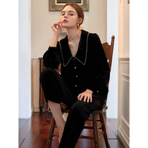 French retro court style ~ Romantic style golden velvet pajamas womens autumn and winter long sleeves can wear loose suit