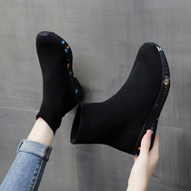 Elastic socks boots womens booties spring and autumn black sports shoes non-slip old Beijing cloth shoes inner height-increasing socks shoes tide ins