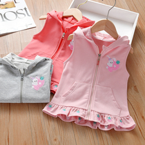  Girls  waistcoat childrens vest 2021 new autumn wear Western style hooded jacket baby zipper cardigan spring and autumn