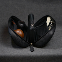 one leather handmade cowhide pipe bag double bucket curved retro accessories pipe storage bag