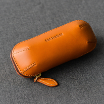 one leather One leather vegetable tanned first layer cowhide single portable pipe bag handmade cowhide glasses case retro