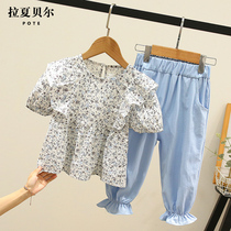 Lashabelle child clothing girls summer suit crumbed shirt casual pants two sets of foreign air children summer dress new