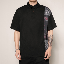 Japanese ethnic style stitching polo shirt mens large size loose half sleeve tide brand lapel short-sleeved T-shirt trend top clothes