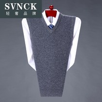 V-neck sweater vest mens cashmere sweater pure cashmere autumn and winter knitted woolen sweater outside middle-aged and elderly men WL1122