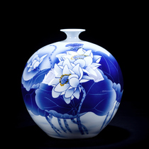Jingdezhen ceramic hand-painted vase flower arrangement blue and white porcelain pomegranate bottle new Chinese living room decorations porcelain ornaments