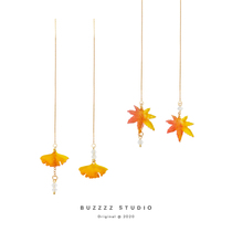 Ginkgo Leaf Maple Leaf Fall Foliage Fall 2020 New Pint Tide Ear Line Ancient Wind Long Style Super Fairy Earrings Earrings