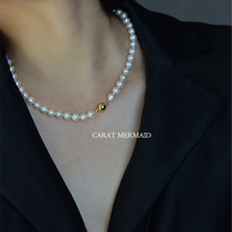 Fall winter short sweater chain round glare natural pearl lock chain necklace neck chain fashion luxury advanced original