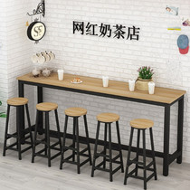 Wall-long high-foot table milk tea shop tablesNordic cafésCafe dining bar table and chairs combined bar tables and chairs
