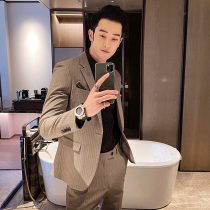 Suit mens suit Solid color suit Korean version business slim formal dress Groom handsome wedding dress two-piece youth