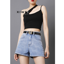 Light-colored denim shorts womens summer thin section high waist a word wide leg loose thin 2021 new ins hot pants tide