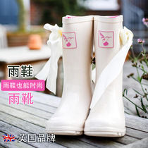 Evercreatures British rain boots Rain boots Womens shoe cover Mid-tube rain boots Bow non-slip waterproof shoes Water boots