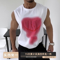 Profile does not pick people three-dimensional printed cotton straight tube loose sleeveless T-shirt vest muscle men summer sports waistband